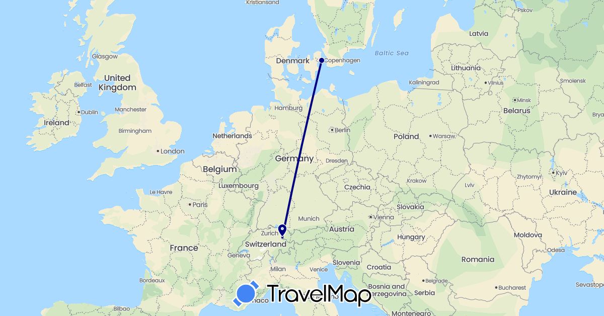 TravelMap itinerary: driving in Denmark, Liechtenstein (Europe)